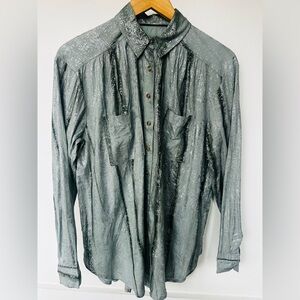 NWOT Pilcro mint green/silver metallic button front blouse from Anthropologie